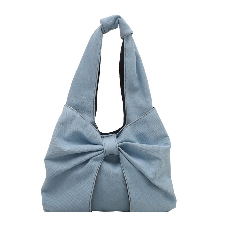 Bow Detail Denim Shoulder Bag