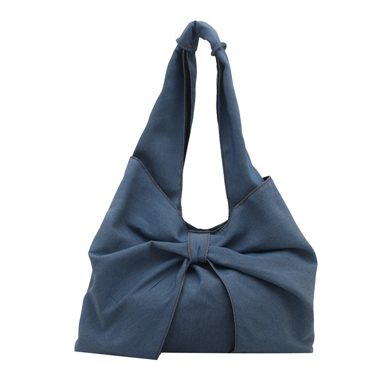 Bow Detail Denim Shoulder Bag