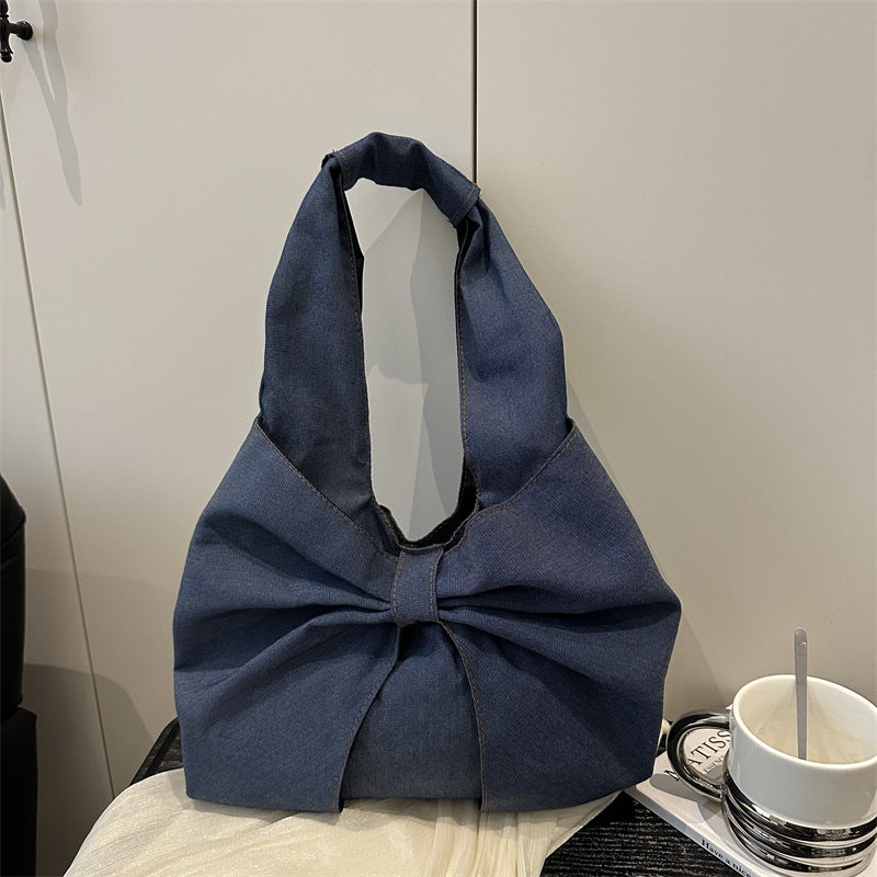 Bow Detail Denim Shoulder Bag