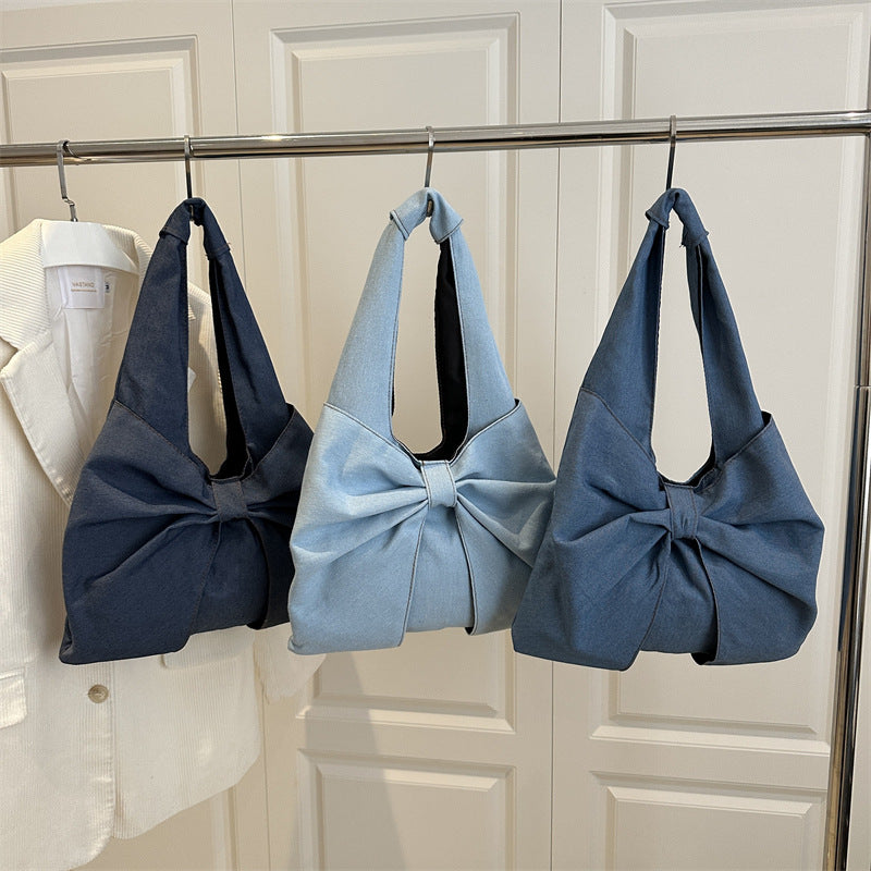 Bow Detail Denim Shoulder Bag