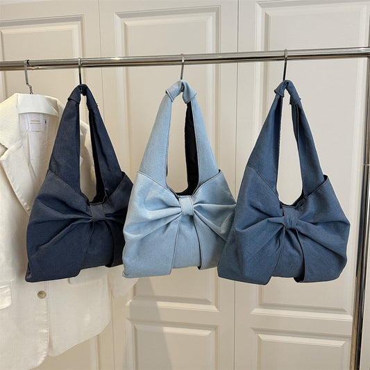 Bow Detail Denim Shoulder Bag