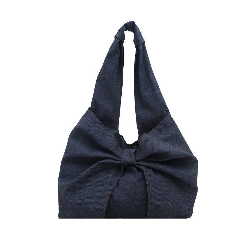 Bow Detail Denim Shoulder Bag